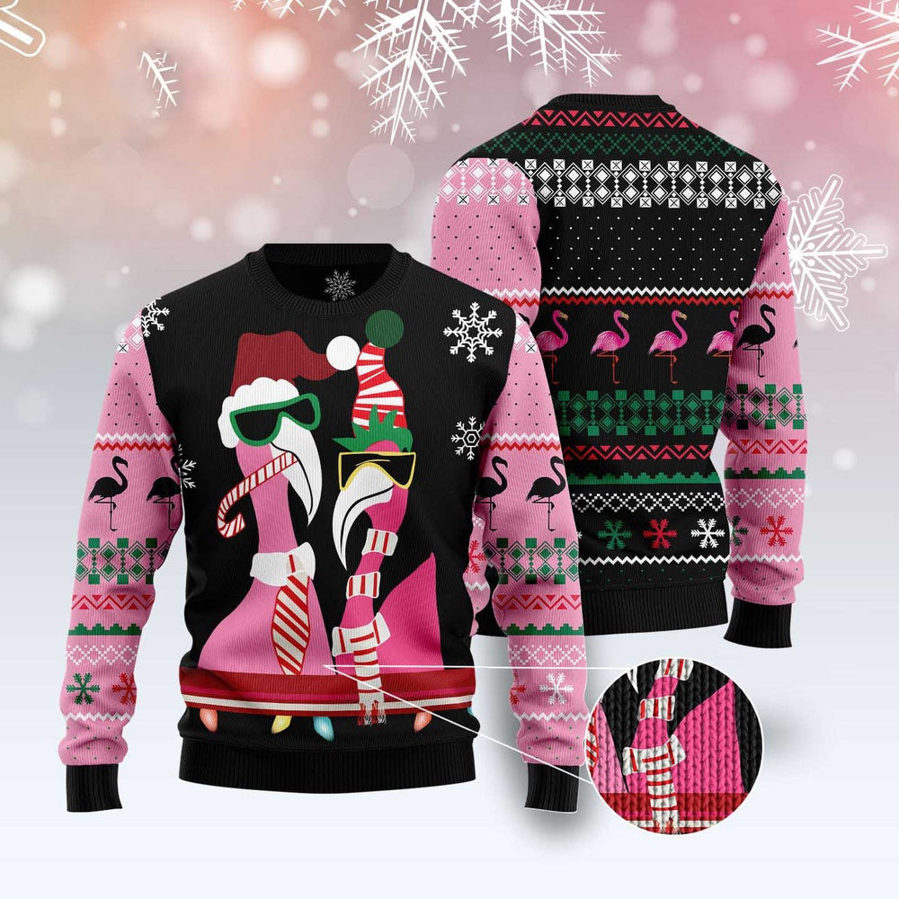 Candy Cane Flamingo Ugly Christmas Sweater, Funny Xmas Sweater, Sweater Xmas