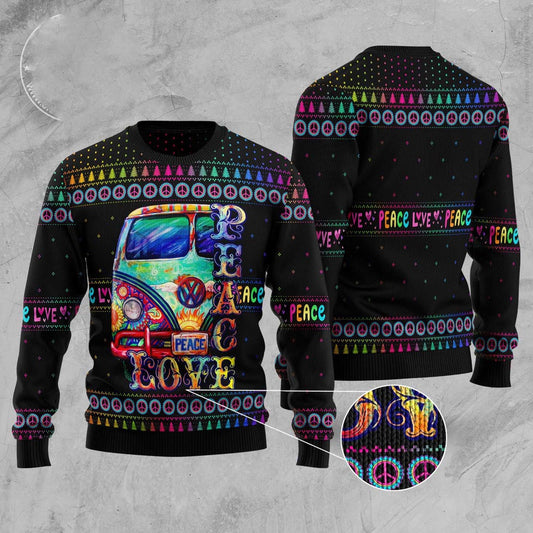 Car Hippie Peace Love Ugly Christmas Sweater, Funny Xmas Sweater, Sweater Xmas