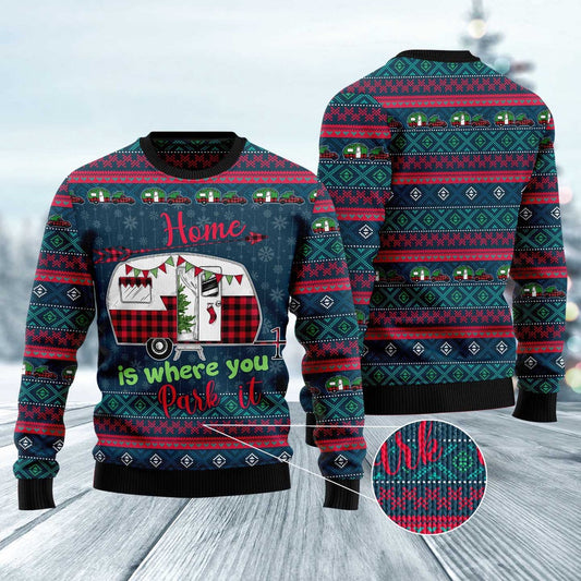 Caravan Home Is Where You Park It Ugly Christmas Sweater, Funny Xmas Sweater, Sweater Xmas