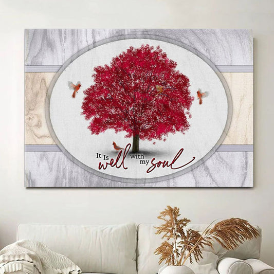 Cardinal Birds - It Is Well With My Soul Canvas Wall Art - For Christmas - Christian Wall Decor