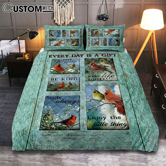 Cardinal Every Day Is A Gift Quilt Bedding Set Art
