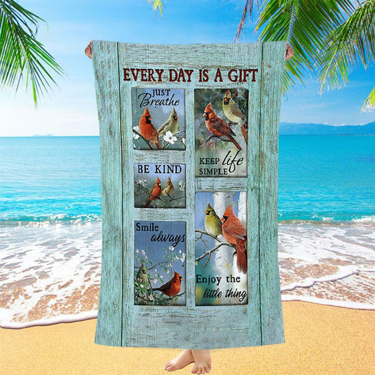 Cardinal Every Day Is A Gift Beach Towel - Bible Verse Beach Towel - Christian Inspirational Beach Towel