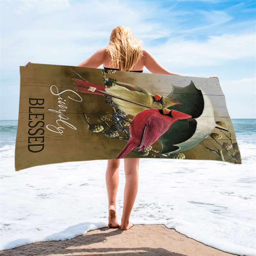 Cardinal Simply Blessed Beach Towel - Bible Verse Beach Towel - Christian Inspirational Beach Towel