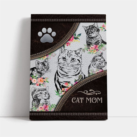 Cat Mom Pen Art Flower, Mother's Day Canvas Art, Gift For Mom, Birthday Gift, Mother's Day Wall Art