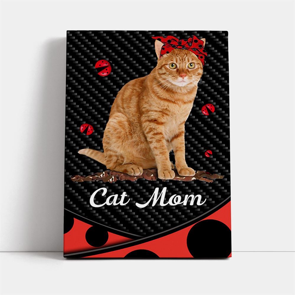 Cat Mom Red And Black Polka Dots, Mother's Day Canvas Art, Gift For Mom, Birthday Gift, Mother's Day Wall Art