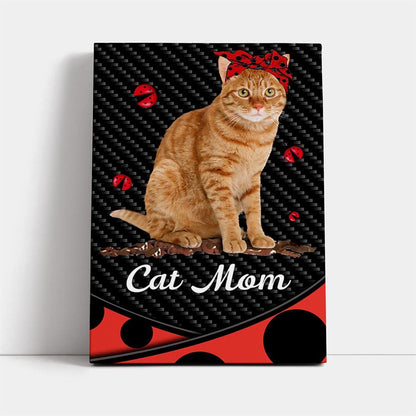 Cat Mom Red And Black Polka Dots, Mother's Day Canvas Art, Gift For Mom, Birthday Gift, Mother's Day Wall Art