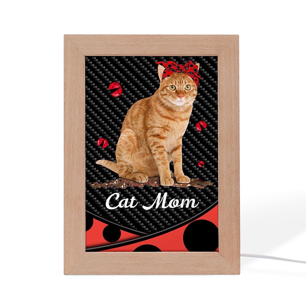 Cat Mom Red And Black Polka Dots, Mother's Day Night Light, Best Mom Ever, Gift For Mom