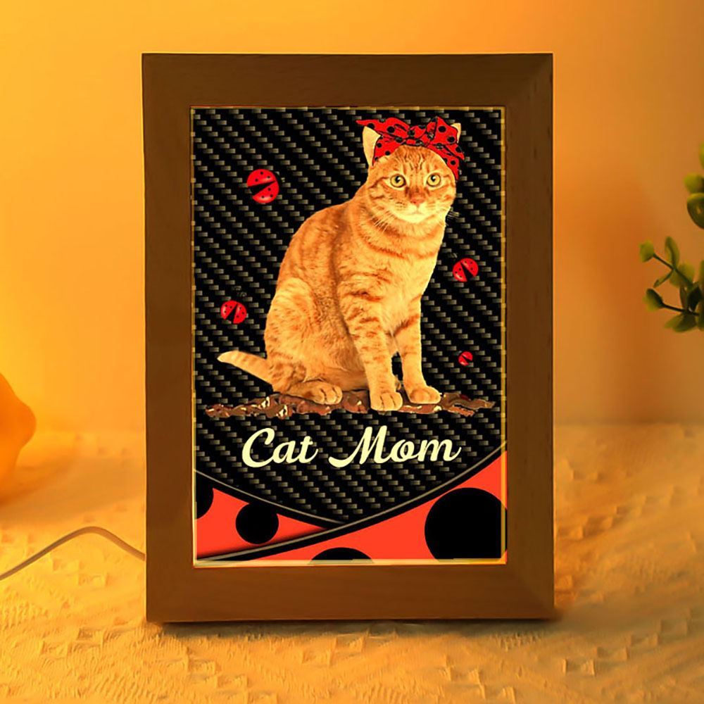 Cat Mom Red And Black Polka Dots, Mother's Day Night Light, Best Mom Ever, Gift For Mom