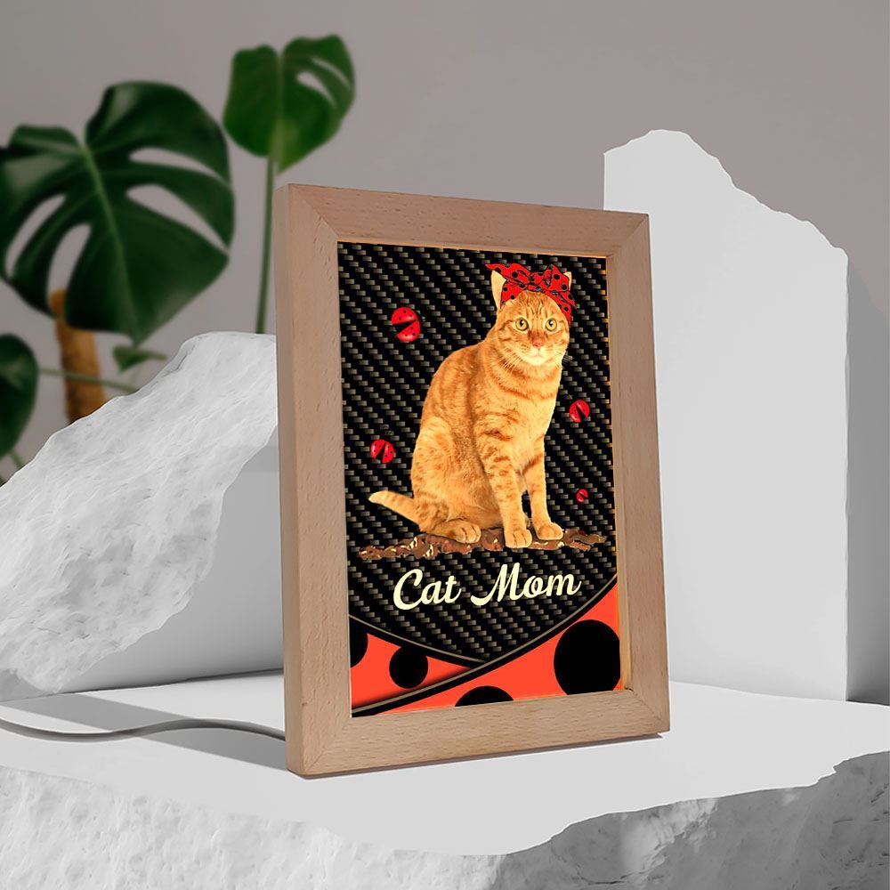 Cat Mom Red And Black Polka Dots, Mother's Day Night Light, Best Mom Ever, Gift For Mom