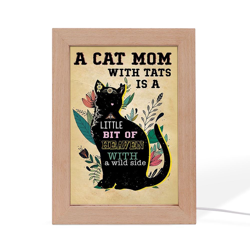 Cat Mom With Tats Frame Lamp Vintage, Mother's Day Night Light, Best Mom Ever, Gift For Mom