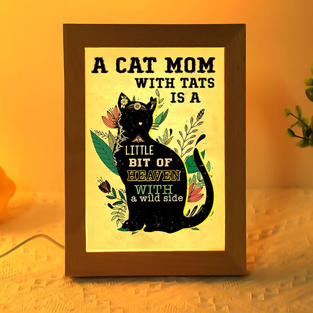 Cat Mom With Tats Frame Lamp Vintage, Mother's Day Night Light, Best Mom Ever, Gift For Mom