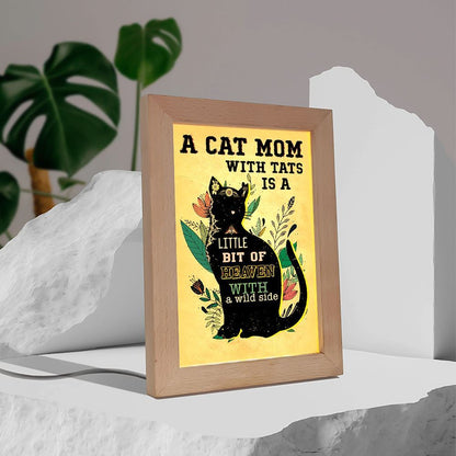 Cat Mom With Tats Frame Lamp Vintage, Mother's Day Night Light, Best Mom Ever, Gift For Mom
