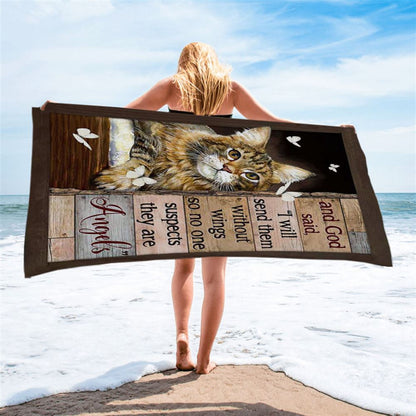 Cat White Butterfly I Will Send Them Without Wings Beach Towel - Christian Beach Towel - Gift For Cat Lover