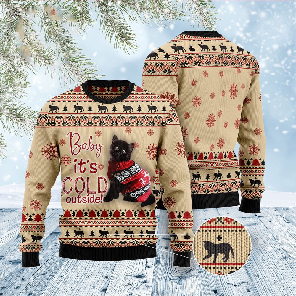 Cat Xmas Sweater, Black Cat Baby Ugly Christmas Sweater, Sweater Xmas