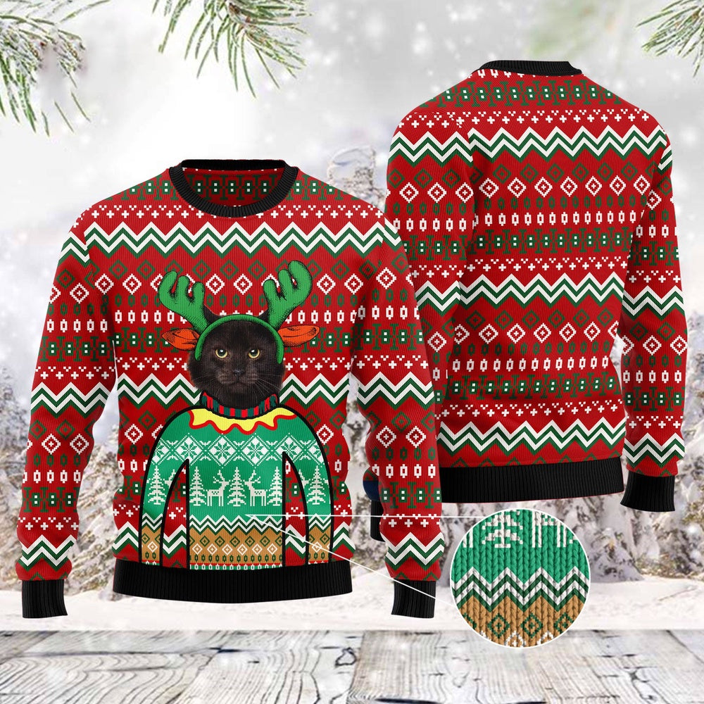 Cat Xmas Sweater, Black Cat Christmas Awesome Ugly Christmas Sweater, Sweater Xmas