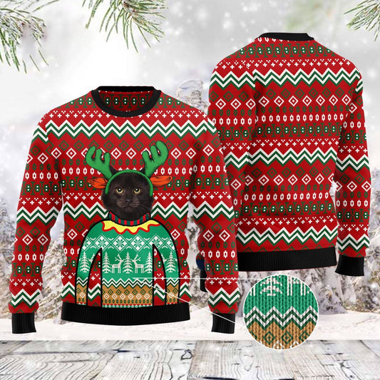 Cat Xmas Sweater, Black Cat Christmas Awesome Ugly Christmas Sweater, Sweater Xmas