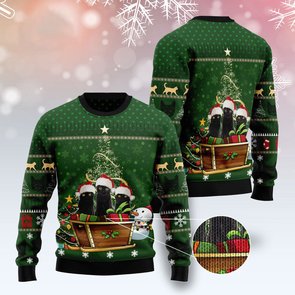 Cat Xmas Sweater, Black Cat Group Xmas Ugly Christmas Sweater, Sweater Xmas