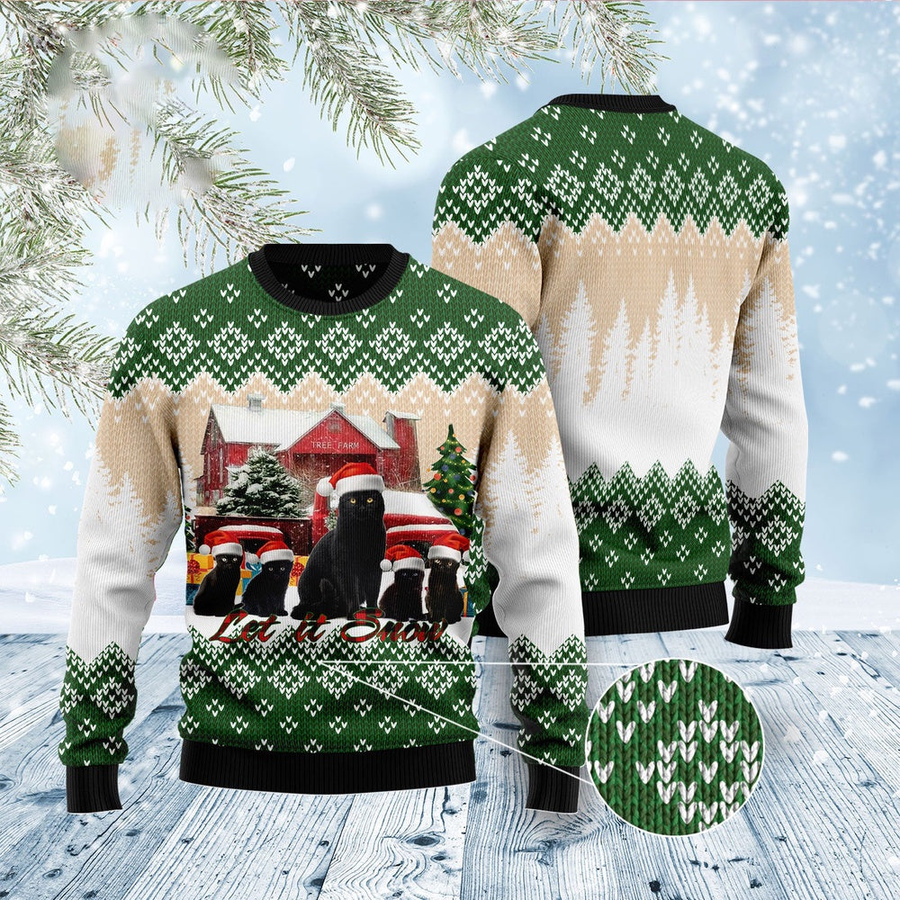 Cat Xmas Sweater, Black Cat Let It Snow Ugly Christmas Sweater, Sweater Xmas