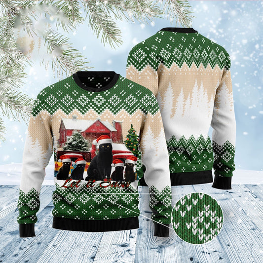 Cat Xmas Sweater, Black Cat Let It Snow Ugly Christmas Sweater, Sweater Xmas