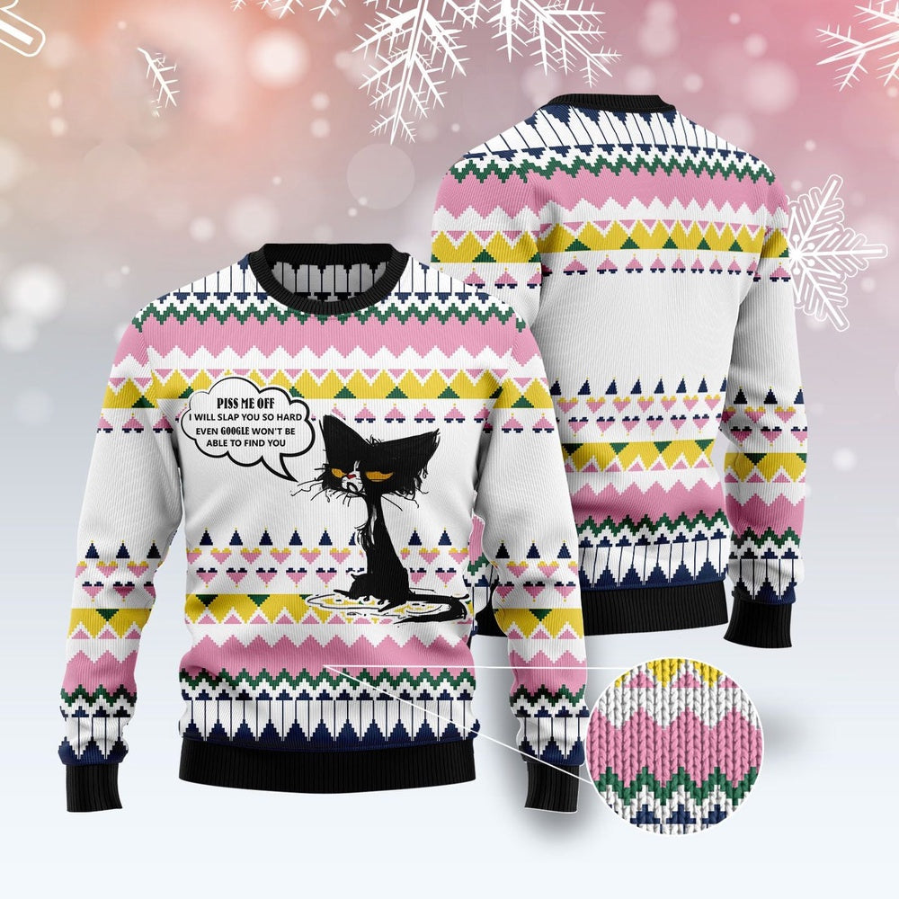 Cat Xmas Sweater, Black Cat Piss Me Off Ugly Christmas Sweater, Sweater Xmas