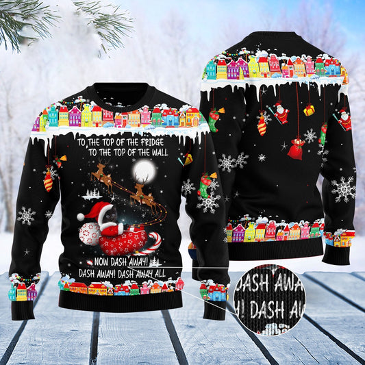 Cat Xmas Sweater, Black Cat Sleigh Christmas Ugly Christmas Sweater, Sweater Xmas
