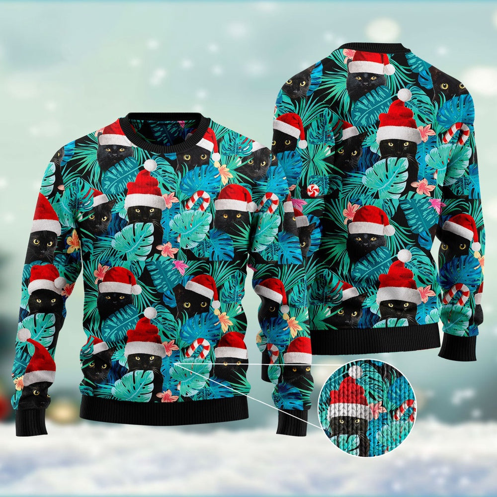 Cat Xmas Sweater, Black Cat Ugly Christmas Sweater, Sweater Xmas