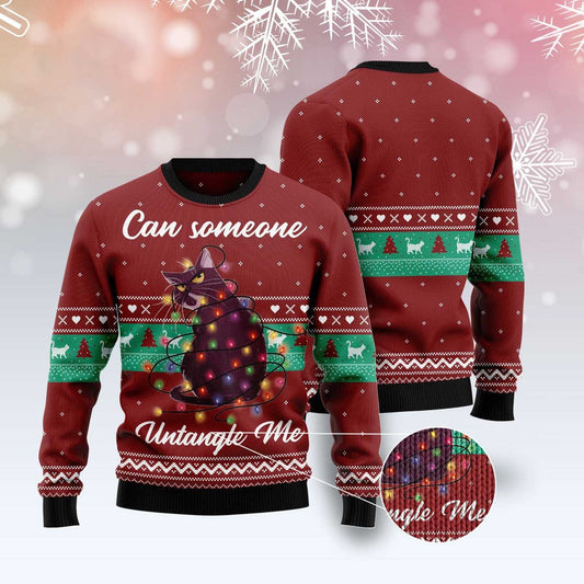 Cat Xmas Sweater, Can Someone Untangle Me Cat Ugly Christmas Sweater, Sweater Xmas