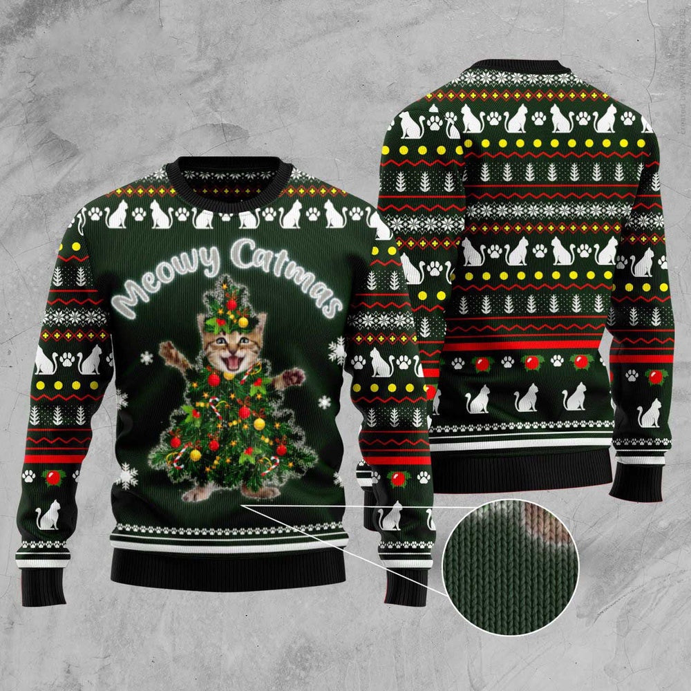 Cat Xmas Sweater, Cat Christmas Tree Meowy Catmas Ugly Christmas Sweater, Sweater Xmas