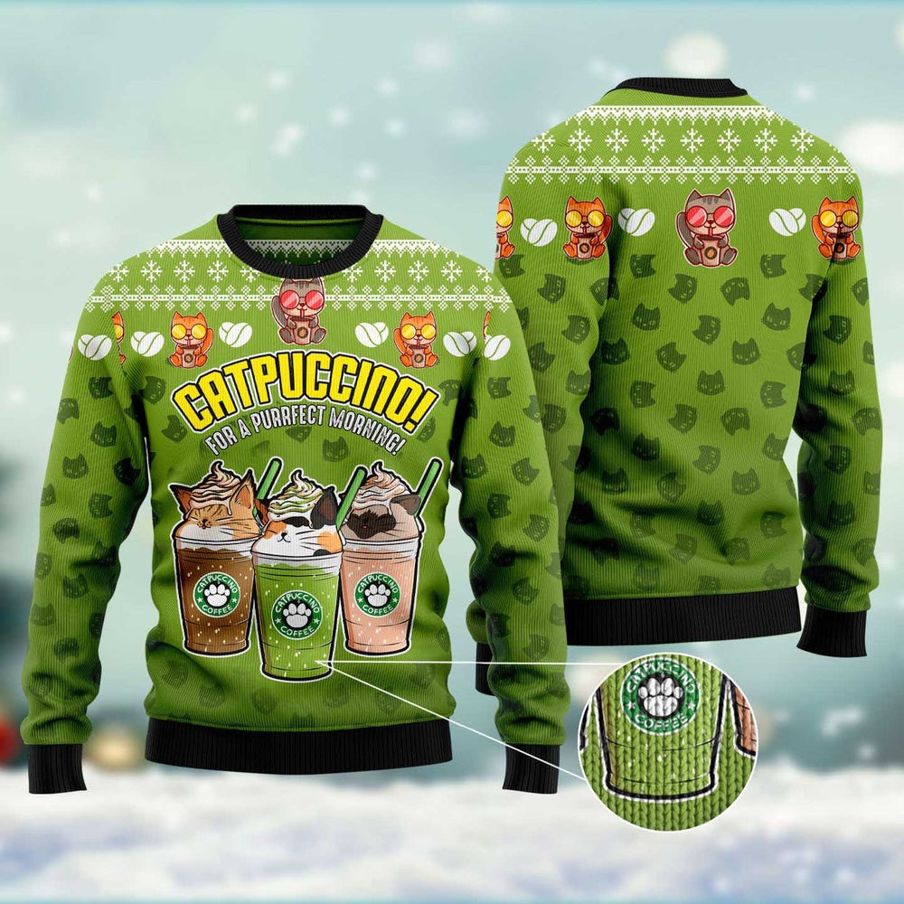 Cat Xmas Sweater, Cat Coffee Ugly Christmas Sweater, Sweater Xmas