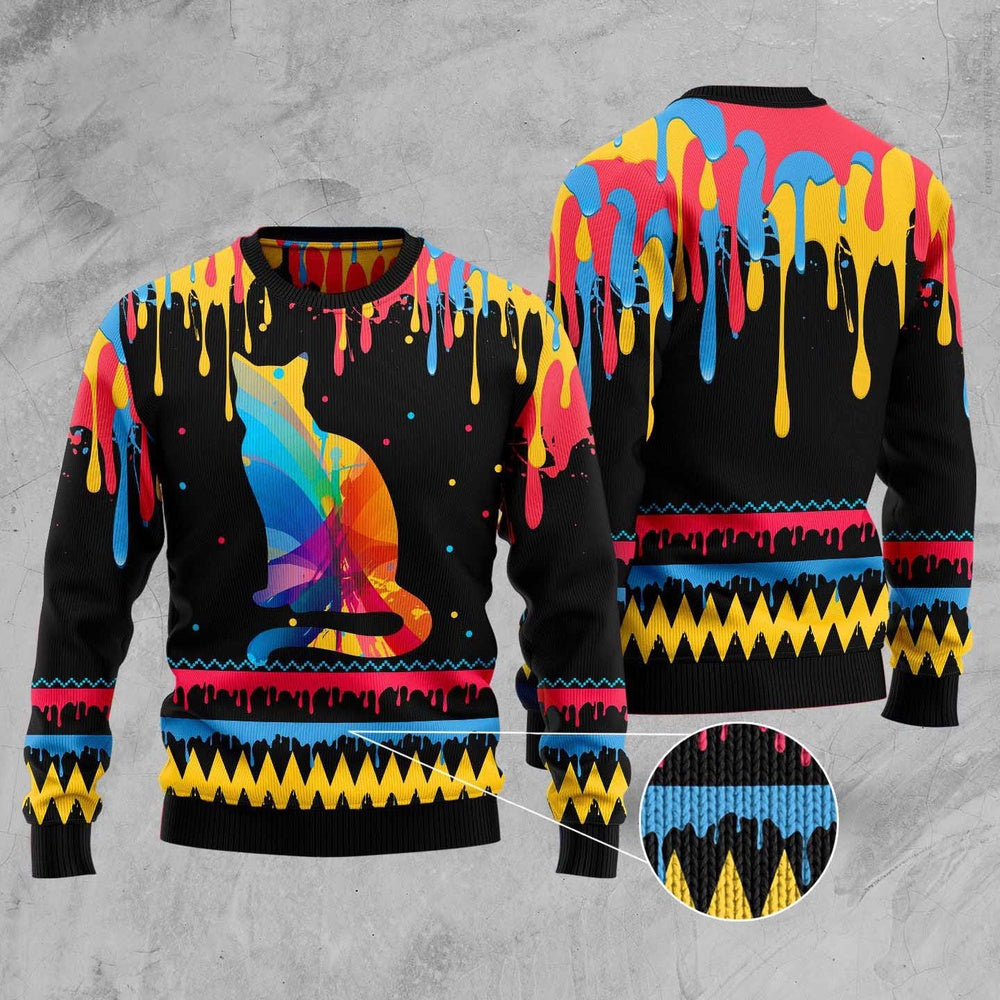Cat Xmas Sweater, Cat Colorful Beauty Ugly Christmas Sweater, Sweater Xmas