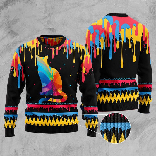 Cat Xmas Sweater, Cat Colorful Beauty Ugly Christmas Sweater, Sweater Xmas