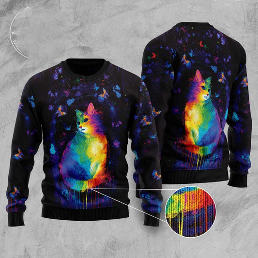 Cat Xmas Sweater, Cat Colorful Ugly Christmas Sweater, Sweater Xmas