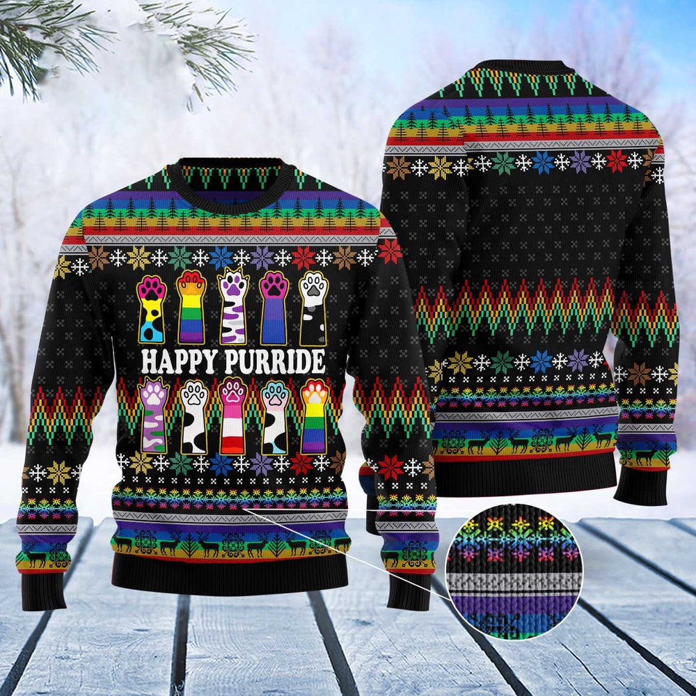 Cat Xmas Sweater, Cat Lgbt Color Ugly Christmas Sweater, Sweater Xmas