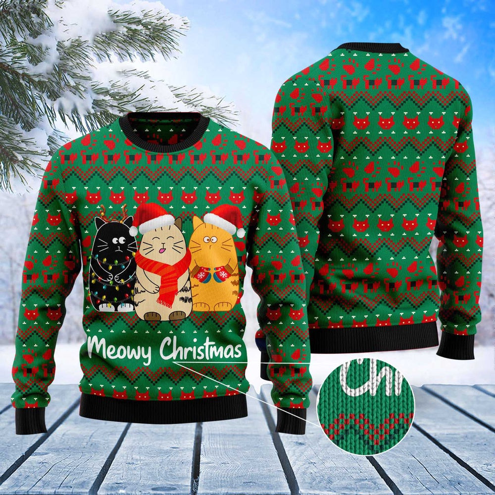 Cat Xmas Sweater, Cat Meowy Christmas Ugly Christmas Sweater, Sweater Xmas