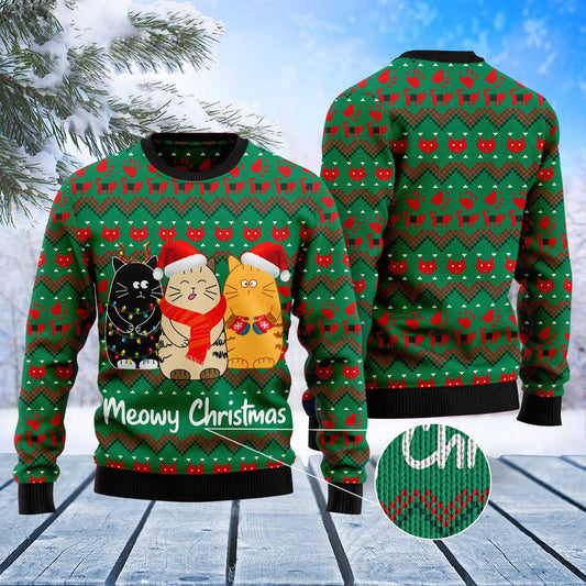 Cat Xmas Sweater, Cat Meowy Christmas Ugly Christmas Sweater, Sweater Xmas