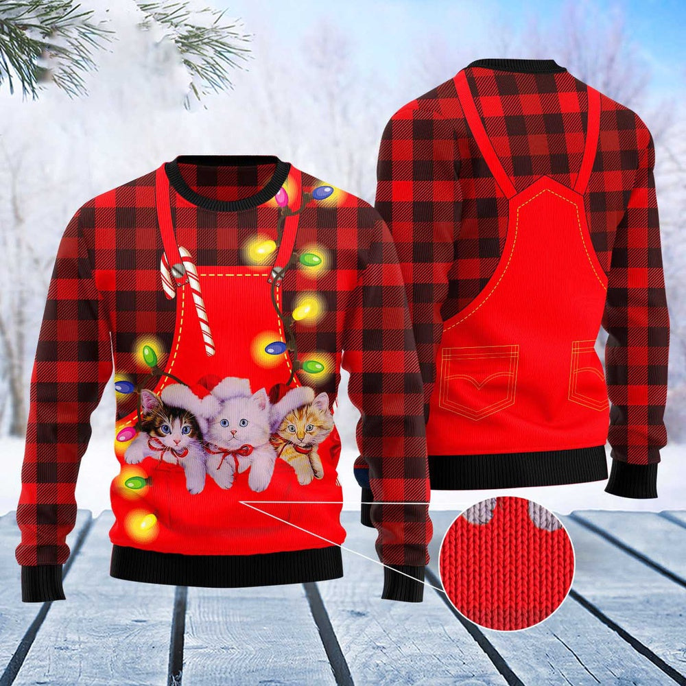 Cat Xmas Sweater, Cat Pocket Christmas Ugly Christmas Sweater, Sweater Xmas