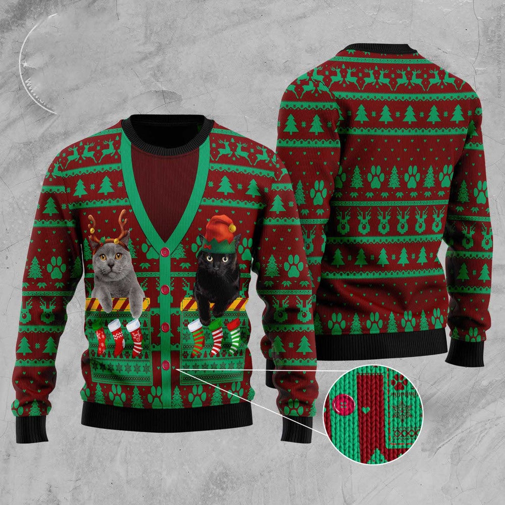 Cat Xmas Sweater, Cat Pocket Xmas Ugly Christmas Sweater, Sweater Xmas