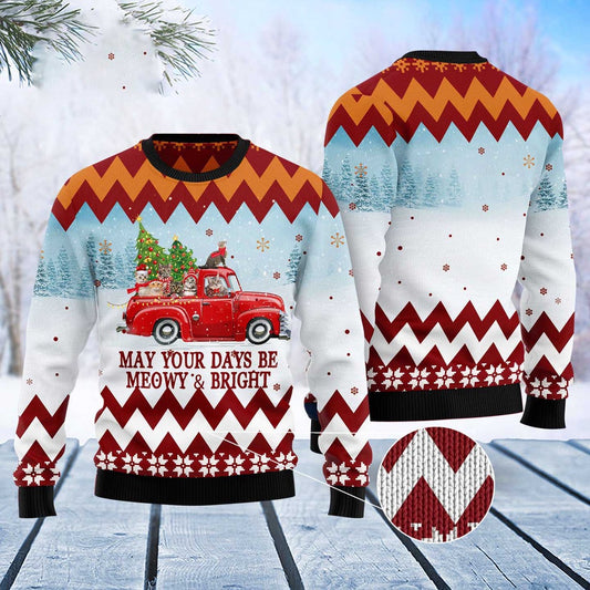 Cat Xmas Sweater, Cat Red Truck Ugly Christmas Sweater, Sweater Xmas