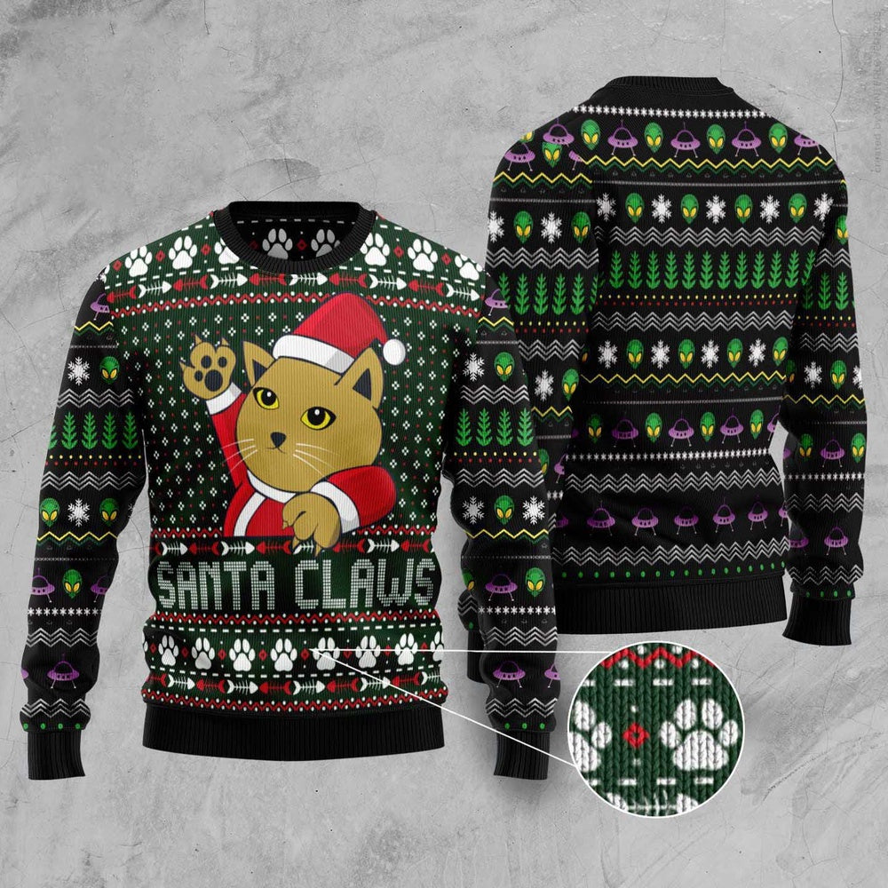 Cat Xmas Sweater, Cat Santa Jaws Ugly Christmas Sweater, Sweater Xmas