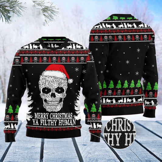 Cat Xmas Sweater, Cat Skull Santa Ugly Christmas Sweater, Sweater Xmas