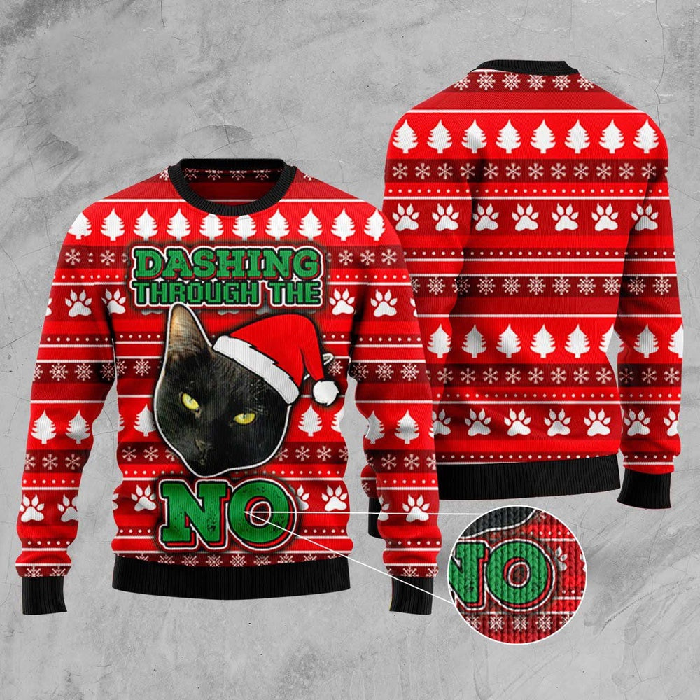 Cat Xmas Sweater, Dashing Through The Black Cat  No Ugly Christmas Sweater, Sweater Xmas