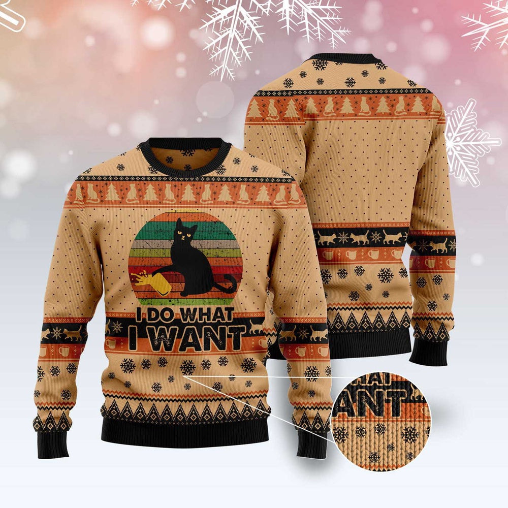 Cat Xmas Sweater, I Do What A Want Black Cat Ugly Christmas Sweater, Sweater Xmas