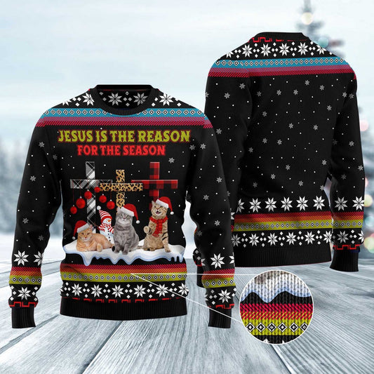 Cat Xmas Sweater, Jesus Is The Reason For The Season Cat Ugly Christmas Sweater, Sweater Xmas
