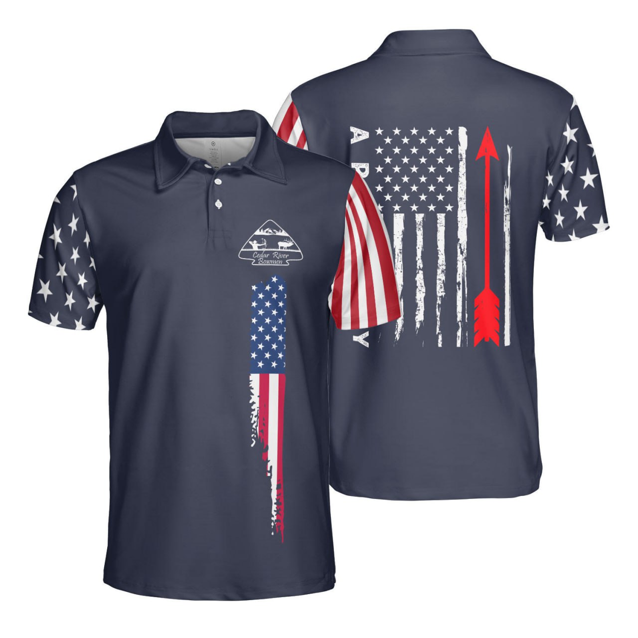 Cedar River Seasons Archery USA Polo Shirt With American Flag