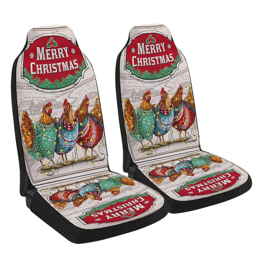 Chicken Christmas Three Hens With Light Vintage Cars Seat Cover, Christmas Car Seat Covers, Car Decor Gift