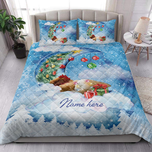 Chicken Quilt Set, Chicken Sleeping On The Moon Snowflakemas Tree Dog Quilt Blanket