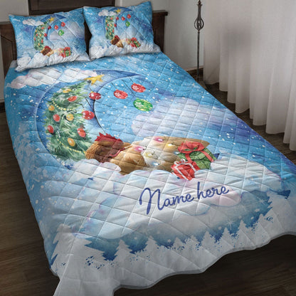 Chicken Quilt Set, Chicken Sleeping On The Moon Snowflakemas Tree Dog Quilt Blanket