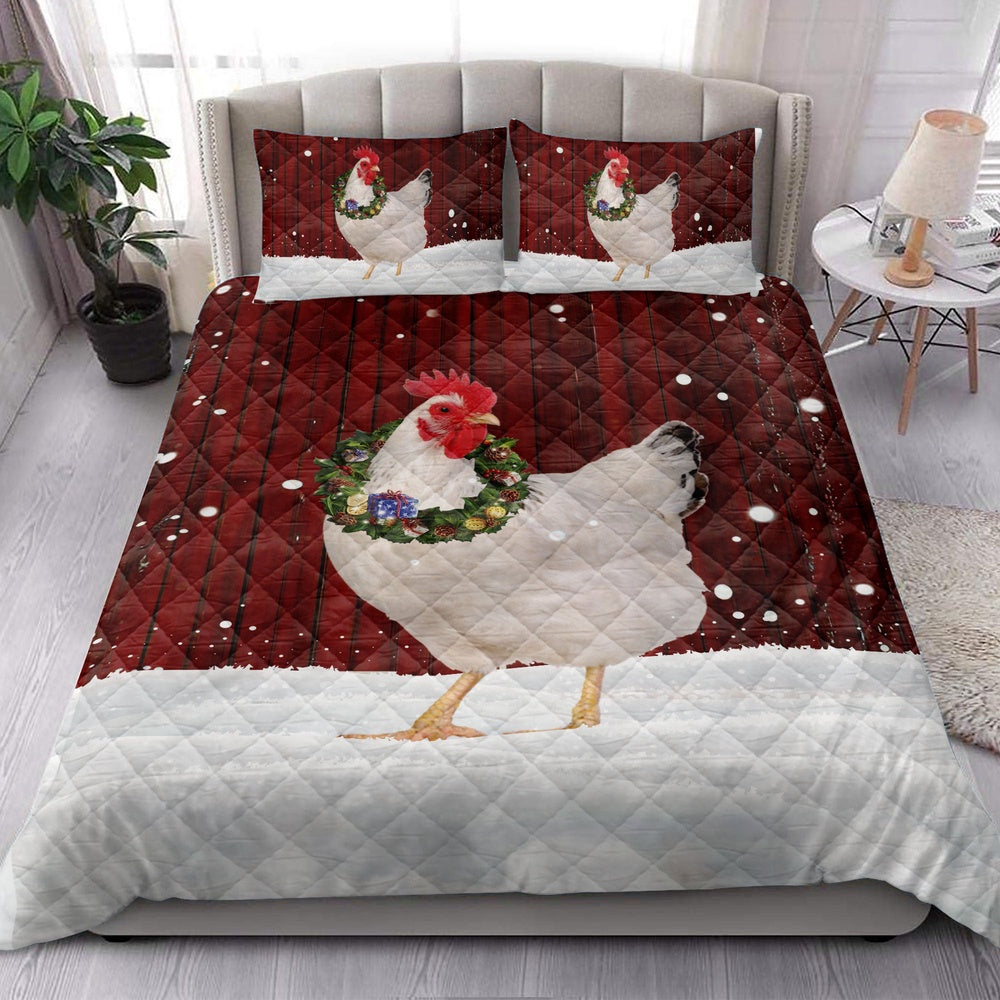 Chicken Quilt Set, Chicken Wreathmas Farm Chicken Quilt Blanket