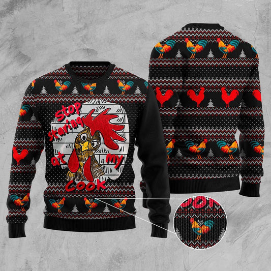 Chicken Stop Staring At My Cock Ugly Christmas Sweater, Funny Xmas Sweater, Sweater Xmas