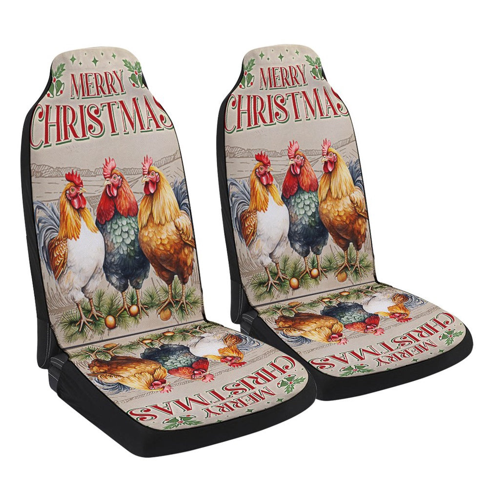 Chickens Christmas Three Hens In Christmas Cars Seat Cover, Christmas Car Seat Covers, Car Decor Gift